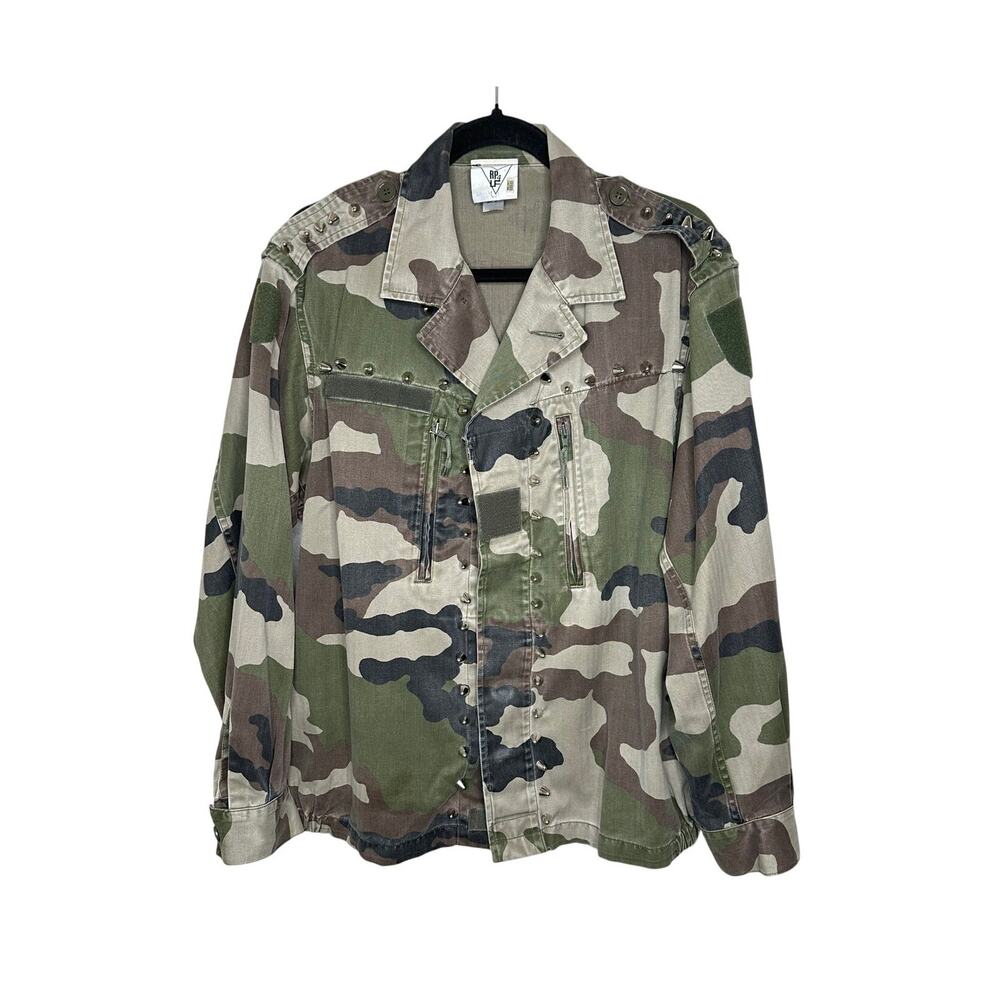 RP4 LF Camo Jacket Women M Green Studded Vintage Reworked Utility Field Shirt OS